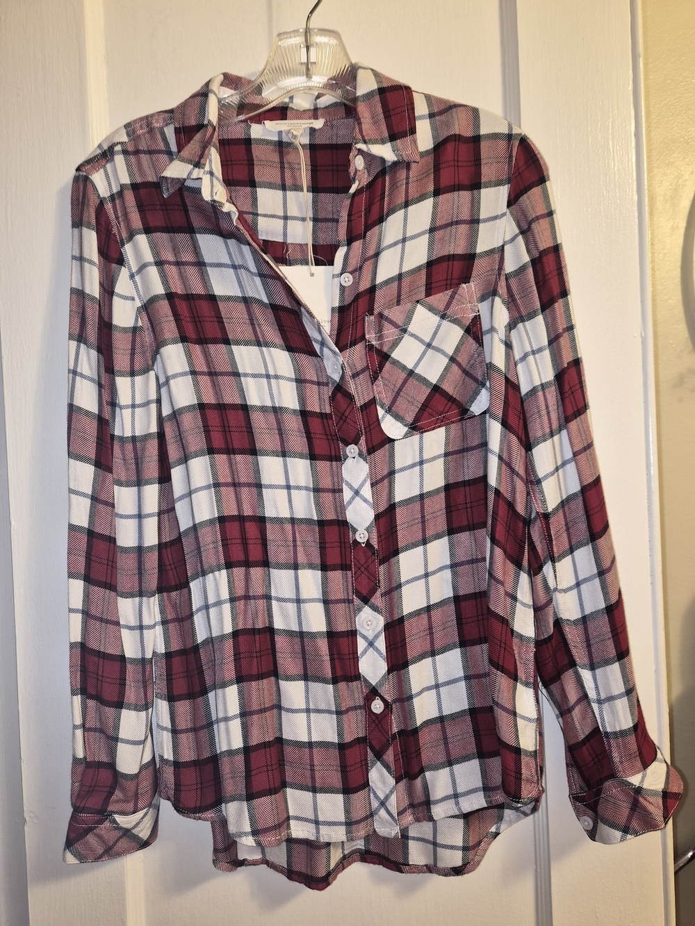 beach lunch lounge Red and White Plaid Button-Down Shirt